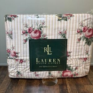 Ralph Lauren QUEEN FLAT Sheet Marseilles Stripe Beige Ruffled Irregular NEW